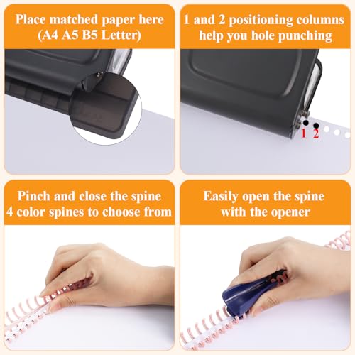 10 Hole Punch Binding Machine for Planners with 10 Multi-Color Binder Rings | 30 Holes on A4, 20 Holes on A5, 26 Holes on B5, 10 Sheet Capacity (Black) - color: Black