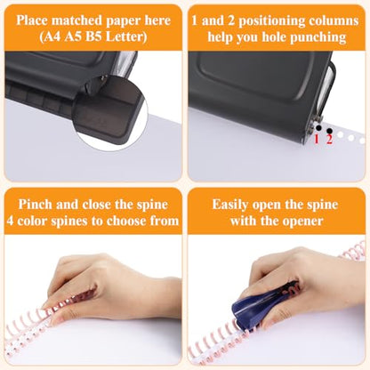 10 Hole Punch Binding Machine for Planners with 10 Multi-Color Binder Rings | 30 Holes on A4, 20 Holes on A5, 26 Holes on B5, 10 Sheet Capacity (Black) - color: Black