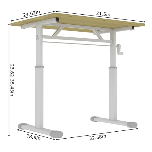 31" Height Adjustable Study Desk Ergonomic Compact, Wood | Manual Standing|Mobile Foldable|Home Office|Kids Adults|Small Gaming|Bedroom Livingroom Minimalist|Walking Pad Ready - color: 31"+wood