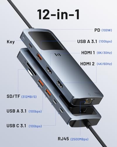 Selore USB C Docking Station Dual HDMI, USB C to Dual HDMI Adapter - color: Space Grey