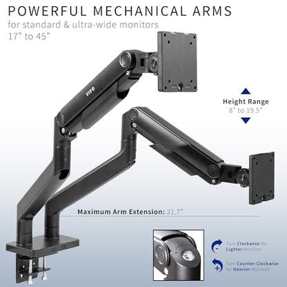 VIVO Heavy Duty Dual Ultra-Wide Monitor Desk Mount, Mechanical Spring Height Adjustable Stand for 2 Ultrawide Screens up to 45 inches, 44 lbs Capacity per Arm, Black, STAND-V200D