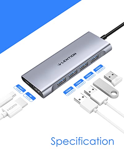 LENTION 6 in 1 USB C Hub, 4 USB 3.0, 4K@60Hz HDMI, 100W Charging | Ideal for Work & Study, Stable Driver 3.0 Certified, Compatible with macOS, iOS/iPadOS, Windows & ChromeOS (C35, Space Gray) - color: Space Gray, size: 6 Ports Short