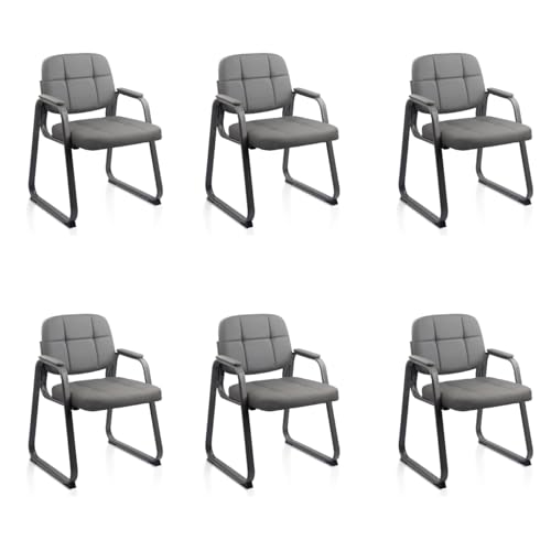 CLATINA Waiting Room Guest Chair with Bonded Leather Padded Arm Rest for Office Reception and Conference Desk Black with Sled Base Grey 6 Pack - color: Grey-a, size: 6 Pack