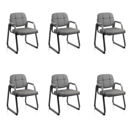 CLATINA Waiting Room Guest Chair with Bonded Leather Padded Arm Rest for Office Reception and Conference Desk Black with Sled Base Grey 6 Pack - color: Grey-a, size: 6 Pack