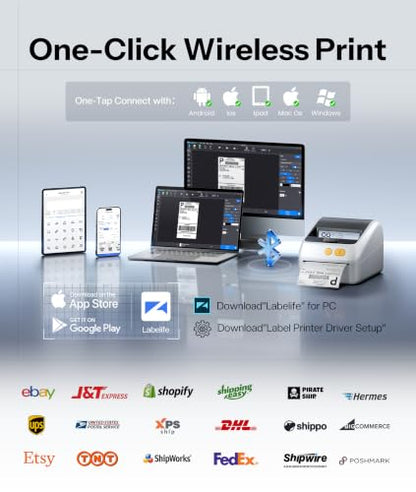 Phomemo Shipping Label Printer with Screen and Built-in Label Bin - color: White