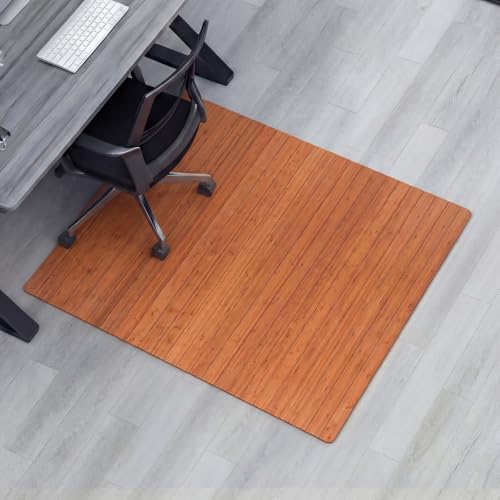 Leinuosen 36" x 48" Office Bamboo Chairmat for Carpet Floor Mat Highly Premium Quality Anti-Slip Office & Home Floor Protector Low Pile Carpet Chair Mat, 5mm Thick(Without Lip, Walnut Wood) - color: Walnut Wood, style: Without Lip