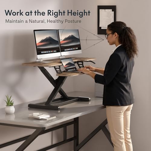 FLEXISPOT Standing Desk Converter 42" Extra Large Desk Riser, Spacious Desktop Riser Sit Stand Computer Workstation with Wide Keyboard Tray, Ergonomic Height Adjustable Stand Up Desk Converter, Black - color: Rustic, size: 42"