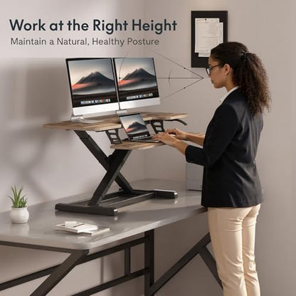 FLEXISPOT Standing Desk Converter 42" Extra Large Desk Riser, Spacious Desktop Riser Sit Stand Computer Workstation with Wide Keyboard Tray, Ergonomic Height Adjustable Stand Up Desk Converter, Black - color: Rustic, size: 42"
