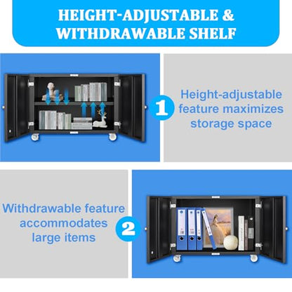 Metal Fridge Printer Stand Cabinet with Storage and Wheels, Black - color: Black - 24''wx24''dx18''h