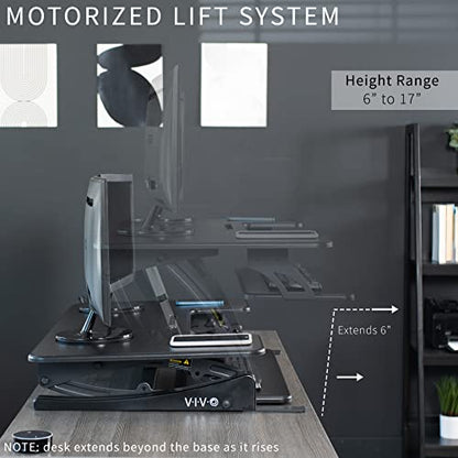 VIVO Black 36 in Electric Desk Converter, DESK-V000VE | Height Adjustable, Stand Up Desk Riser, Wide Keyboard Tray, Dual Monitor and Laptop Workstation, Black Frame, V Series - size: 36"