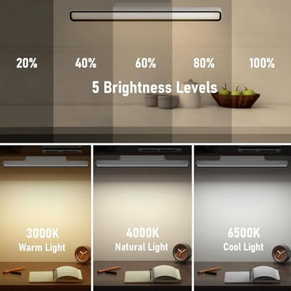 Desk Light Bar Under Desk Lights 16.5 in for Home Office, Shelf, Reading | Magnetic Rechargeable LED 3000K 4500K 6000K Color Temperature Battery Powered - color: White