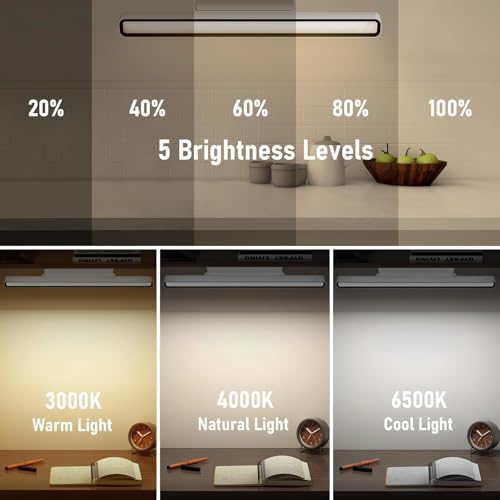 Desk Light Bar Under Desk Lights 16.5 in for Home Office, Shelf, Reading | Magnetic Rechargeable LED 3000K 4500K 6000K Color Temperature Battery Powered - color: White