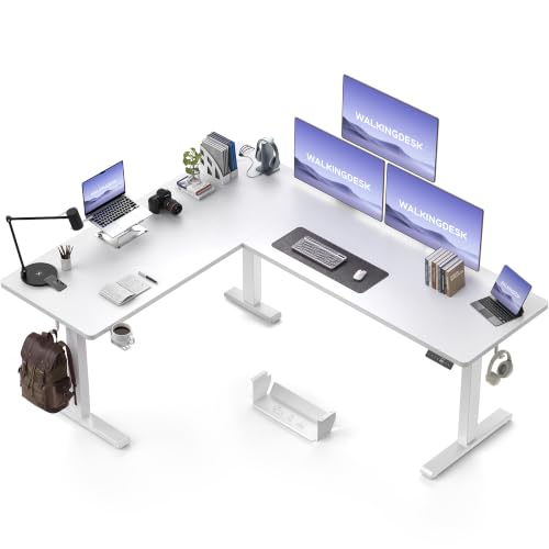 WALKINGDESK 75x61 Inches Reversible L Shaped Standing Desk Height Adjustable with Cup Holder, Electric Corner Computer Workstation for Home Office, Sit Stand up Gaming Desk with Cable Management White - color: White, size: 75" with Cup Holder