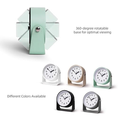TIMESS Analog Alarm Clock with Snooze & Light, Silent Non-Ticking, Green | On-demand light, quartz movement, battery operated, easy to set, gentle wake alarm, bedside clock for home, travel, or office - color: Green