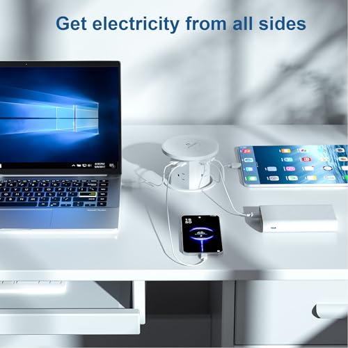 ANCIENTPWR Pop Up Outlet with Wireless Charging, 9-in-1 Built-in Countertop Power Hub, Gas-Lift Design, 4-1/8" Cutout, 2500W for Kitchen, Office & Conference Table | 9-in-1: 4 AC + 4 USB + wireless charging. 2500W, 100-240V. 4-1/8" cutout. Hidden hub for