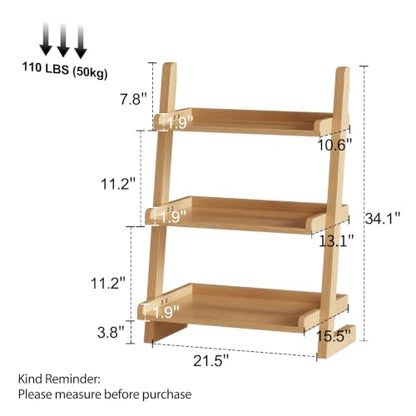 AQIMUELE Solid Wood Ladder Shelf, Leaning Bookshelf, Natural, 3-Tier - color: Natural, size: 3-Tier