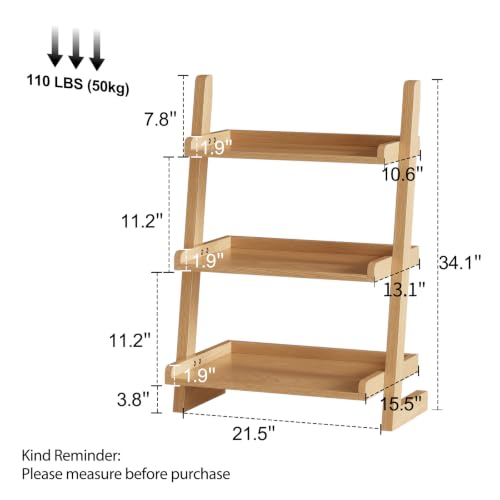 AQIMUELE Solid Wood Ladder Shelf, Leaning Bookshelf, Natural, 3-Tier - color: Natural, size: 3-Tier