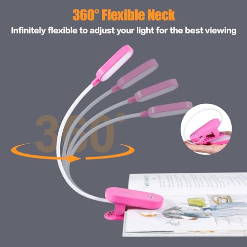 VAVOFO Rechargeable Book Light, 14 LEDs Eye Care Clip On Amber Reading Light for Bookworms Reading in Bed with 9 Colors 9 Brightness (Rose) - color: Rose
