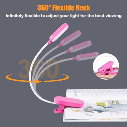 VAVOFO Rechargeable Book Light, 14 LEDs Eye Care Clip On Amber Reading Light for Bookworms Reading in Bed with 9 Colors 9 Brightness (Rose) - color: Rose