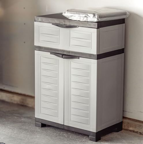 Sunnydaze 34.5" Garage Storage Cabinet with Adjustable Shelf, Gray - color: Grey, style: With Drawer - 34.5" H