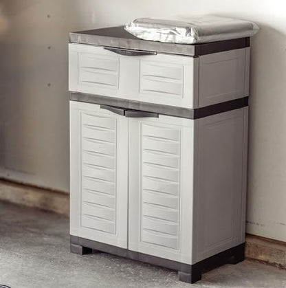 Sunnydaze 34.5" Garage Storage Cabinet with Adjustable Shelf, Gray - color: Grey, style: With Drawer - 34.5" H