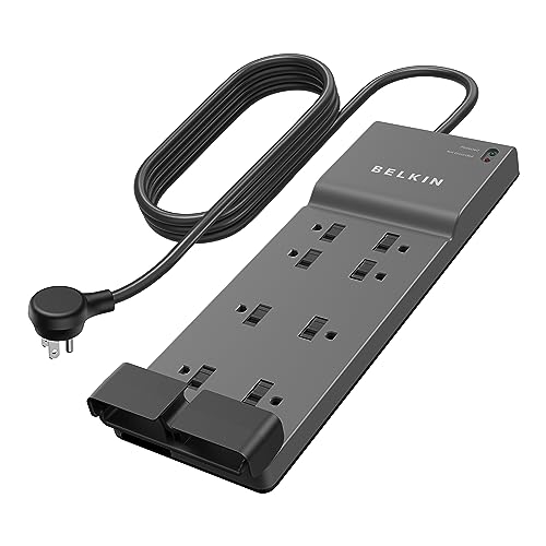 Belkin Power Strip Surge Protector with 8 Outlets, 6 ft Long Flat Plug Heavy Duty Extension Cord + Overload Protection for Home, Office, Travel, Compuer Desktop & Phone Charging Brick (3,550 Joules) - size: 1 Pack, style: 1 Pack