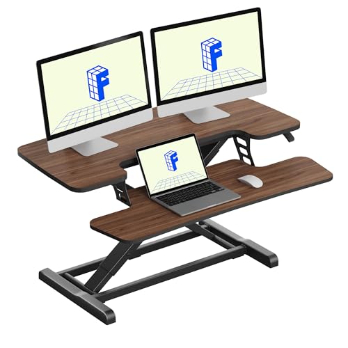 FLEXISPOT 36" Standing Desk Converter, Dual Monitor Desk Riser, Sit Stand Computer Workstation with Ergonomic Height Adjustment, Large Stand Up Desk Riser for Home Office, Walnut - color: Walnut, size: 36"