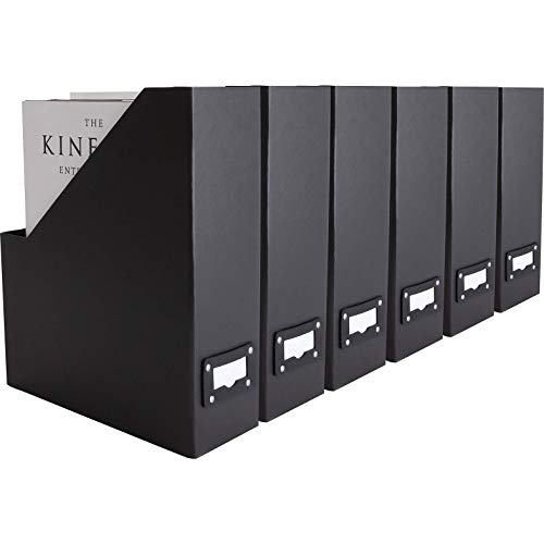 BLU MONACO Foldable Black Magazine File Holder | Set of 6 Cardboard Desk Organizer Boxes | Vertical Magazine File Holder | Standing File Holder | Office Classroom or Home - color: Black
