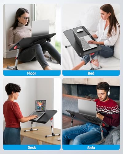 Laptop Desk for Bed with Cooling Fan, SAIJI Lap Desk Tray Table - color: Black