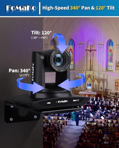 FoMaKo 4K 20X PTZ Camera HDMI with NDI and AI Auto-Tracking PTZ Camera,for Church Worship Education Conference Events,NDI 6 & NDI HX3 Certified(K20UHx2+KC608 Pro) BK20UH2 - color: Glossy Black