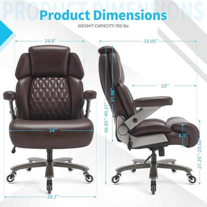 Big and Tall Office Chair 700lbs, Ergonomic High Back Computer Desk Chair | Adjustable Headrest&Lumbar Support, 3D Flip Arms, Large Wheels, Heavy Duty Metal Base, Thick Padded Wide Seat Executive Chair - color: Brown