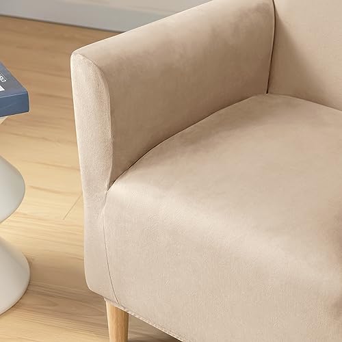 LiveGo Stretch Mid Century Modern Armchair Slipcover 1-Piece Jacquard Accent Chair Covers with Arms Soft Waterproof Chair Slipcovers for Living Room Furniture Protector Office (Velvet Cream) - color: Velvet Cream