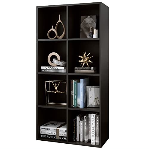 8-Cube Storage Shelf Bookcase, Black | Wooden 4-Tier Open Bookshelf, Fits 11×11" Bins, Vertical or Horizontal Use, Full Back Panels, For Home Office - color: Black, size: 8-Cube
