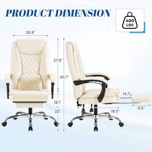 Furmax Office Chair with Footrest Ergonomic High Back Design Executive Computer Desk Chair400lbs, 90-135° Reclining Leather Home Office Desk Chairs Swivel Task Chairs with Wheels (Beige) - color: Beige