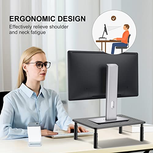 suptek Computer Monitor Stand Riser,Monitor Riser for Laptop, Printer, Notebook and All Flat Screen TV Display with Vented Platform,3 Height Adjustable Laptop Riser,1 Pack,Black(MST003) - color: Glossy Black, size: 14.6"L * 9.3"W