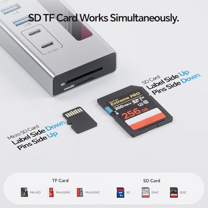 Powered USB C Hub 11-in-1 USB Hub with 2 * 24/45W Type-C PD Charging Ports | PULWTOP USB Powered Hub with SD/TF, 2*USB-C 10Gbps, 4*USB-A 5/10Gbps (72W DC Adapter Included) Not Support Video