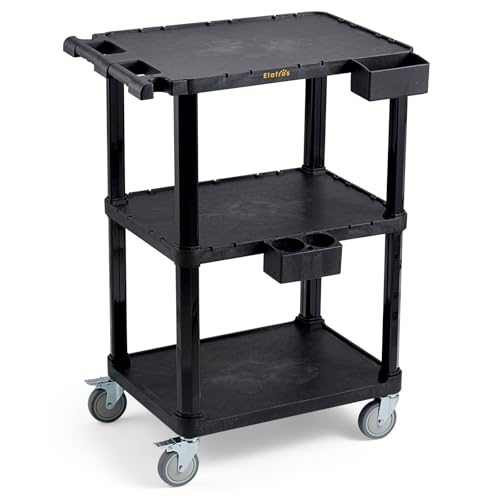 ELAFROS 3-Tier Heavy Duty Flat Top Rolling Utility Cart, 27.5 x 18.25 in