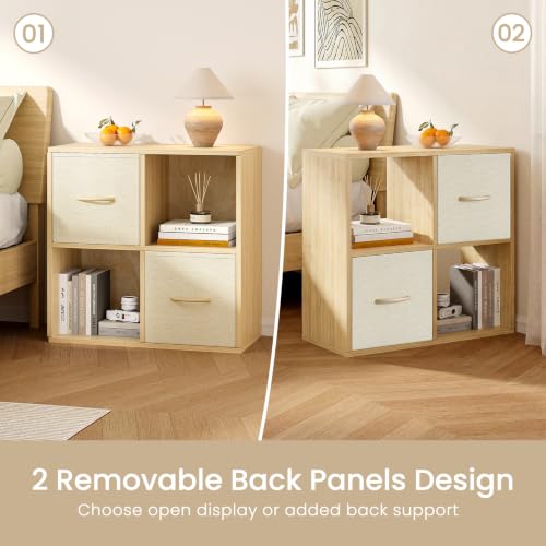 EXPERLAM 4 Cube Storage Organizer - Solid Wood Bookshelf with 2 Storage Bins, Cube Shelf with 2 Removable Back Panels, Vertical or Horizontal Bookcase, Open Book Shelf for Bedroom, Living Room, Office - size: 4 Cube Shelf