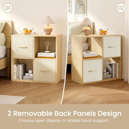 EXPERLAM 4 Cube Storage Organizer - Solid Wood Bookshelf with 2 Storage Bins, Cube Shelf with 2 Removable Back Panels, Vertical or Horizontal Bookcase, Open Book Shelf for Bedroom, Living Room, Office - size: 4 Cube Shelf