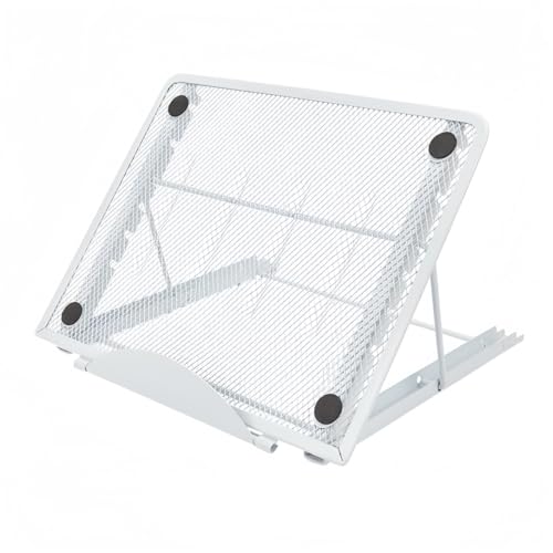 Ergonomic Laptop Tablet Stand Metal Mesh Ventilated Desktop Adjustable Computer Holder Riser Compatible with Apple MacBook Air Pro Dell XPS HP Samsung Lenovo More Laptops up to 16" (White) - color: White