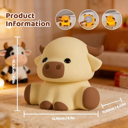 Cute Highland Cow Rechargeable Night Light, LED Touch Silicone Lamp for Bedroom with 7 Colors Timer and Dimmable Squishy Warm Night Lights, Novelty Animal Lamp for Nursery Birthday Gift - color: Cattle