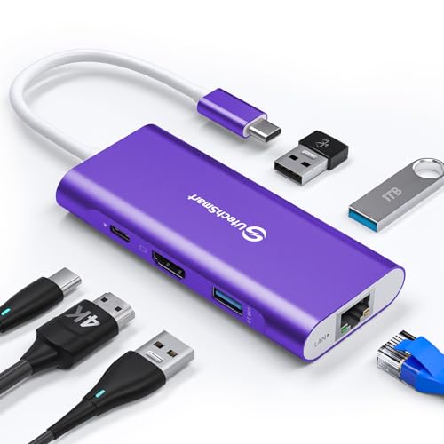UtechSmart USB C Hub, Ethernet Multiport Adapter 6 in 1 USB C to HDMI Dock Compatible for MacBook Pro/Air, Chromebook, Dell XPS, HP and Type C Devices Dark Purple - color: DarkPurple