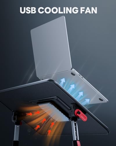 Laptop Desk for Bed with Cooling Fan, SAIJI Lap Desk Tray Table - color: Black