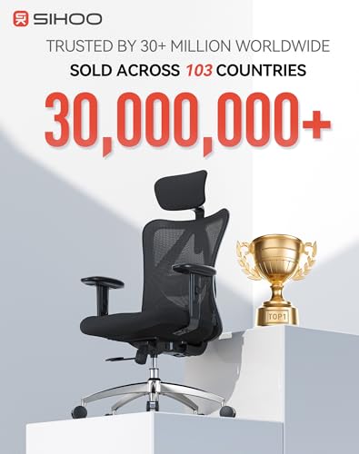 SIHOO M18 Ergonomic Office Chair, Mesh Back Desk Chair with Headrest - color: Black, size: Pack of 1