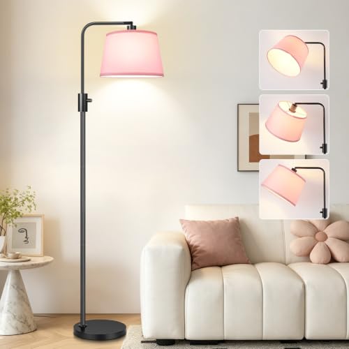 【Upgraded】 Dimmable Floor Lamp, 1000 Lumens LED Edison Bulb Included, Arc Black Floor Lamps for Living Room Modern Standing Lamp with Pink Shade, Tall Lamps for Living Room Bedroom Office Dining Room - color: Matte Black-Pink Shade