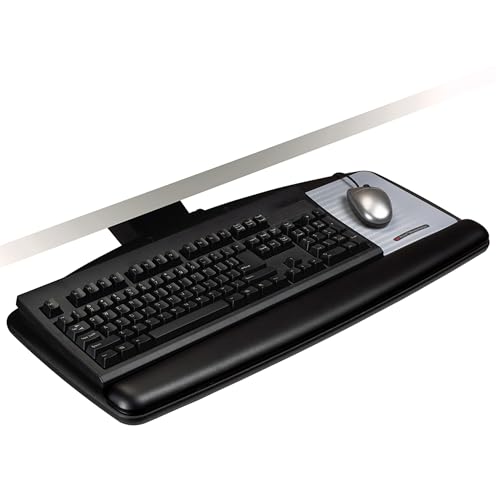 3M Keyboard Tray, Just Lift to Adjust Height and Tilt, Sturdy Tray Includes Gel Wrist Rest and Precise Mouse Pad, Swivels Side to Side and Stores Under Desk, 23" Track, Black (AKT90LE) - style: Swivel Adjust