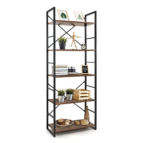 CAPHAUS 5 Tier Bookshelf, 24 Inch Width Free Standing Shelf, Bookcase Shelf Storage Organizer, Industrial Book Shelves for Home Office, Living Room, Kitchen, Rustic Oak - color: Rustic, size: 5-Tier