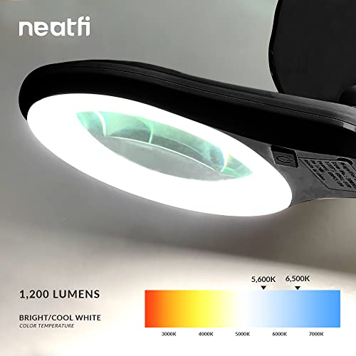 Neatfi LED Magnifying Lamp 1,200 Lumens with Clamp – 5” 5-Diopter Glass Lens, Dimmable Task Light | Adjustable Arm | Reading, Sewing & Crafting (Black, 5-Diopter) - color: Black, size: 5-Diopter