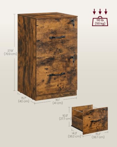 VASAGLE 2 Drawer File Cabinet with Locks, for A4, Letter Sized Documents - color: Rustic Brown, size: 2 Drawers
