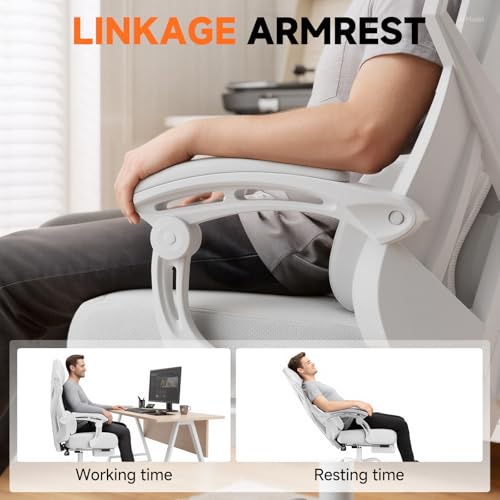 GTPLAYER Computer Chair with Adjustable Footrest, Ergonomic Gaming Chair with Headrest and Lumbar Support, Breathable Mesh Office Chair for Adults, High Back Reclining Desk Chair for Gaming and Office - color: White